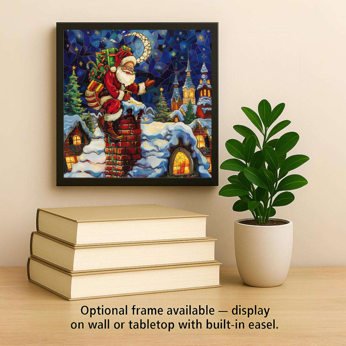 Santa Wall Art Ceramic Tile Christmas Gift Holiday Decor Stained Glass Santa Christmas Eve Home Tile