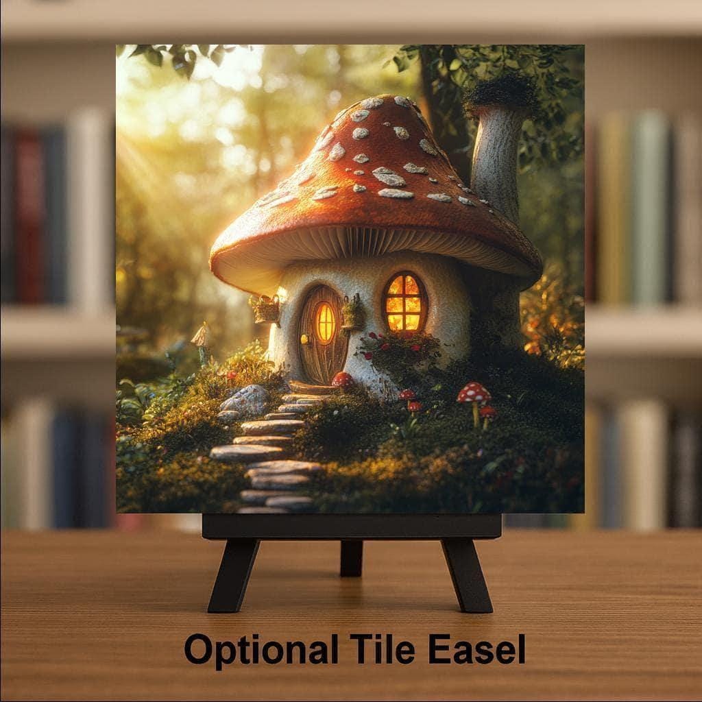 Mushroom House Ceramic Art Tile: Cabin Wall Decor Nature Lover Gift Woodland Home Decor Wall Art Fairy Mushroom Fairycore Garden Whimsical
