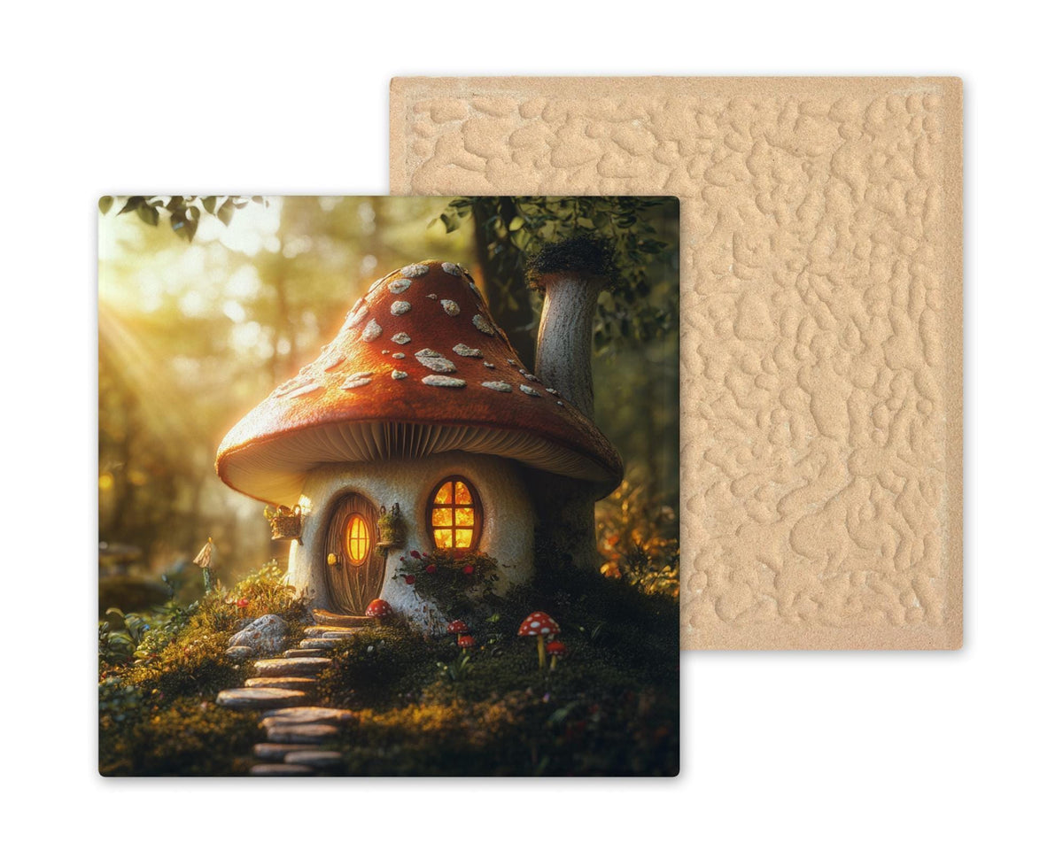Mushroom House Ceramic Art Tile: Cabin Wall Decor Nature Lover Gift Woodland Home Decor Wall Art Fairy Mushroom Fairycore Garden Whimsical