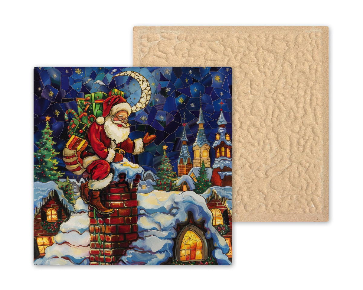 Santa Wall Art Ceramic Tile Christmas Gift Holiday Decor Stained Glass Santa Christmas Eve Home Tile