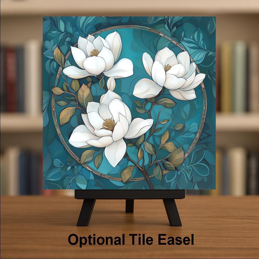 Magnolia Wall Art Ceramic Tile Floral Gift Magnolia Lover Gift Flower Decor Mothers Day Gift Botanical Tile