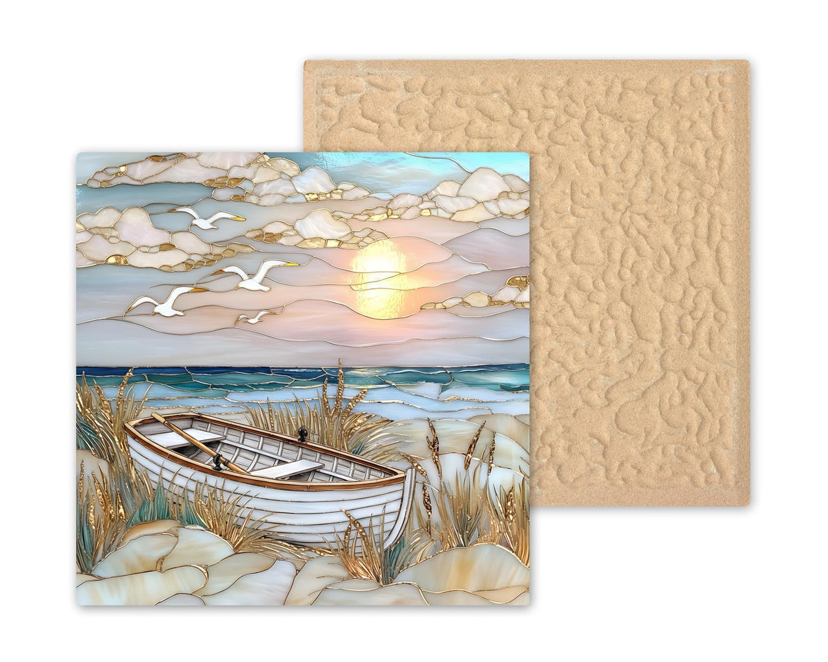 Coastal Sunset Wall Art Ceramic Tile – Beach Wall Art Ceramic Tile – Coastal Home Decor, Nautical Wall Decor, Ocean Cottage Decor