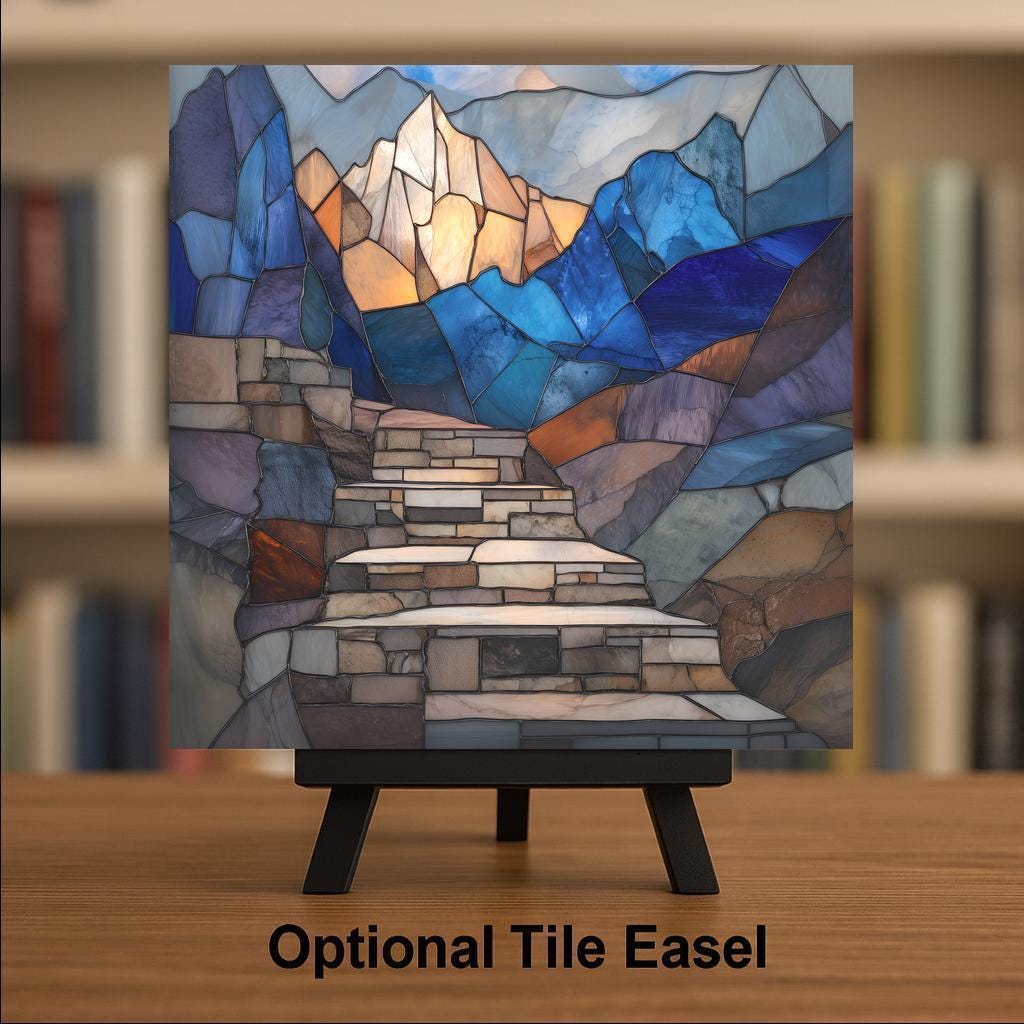 Mountain Stairway Wall Art Ceramic Tile Inspirational Gift Spiritual Decor Journey Art Entryway Tile