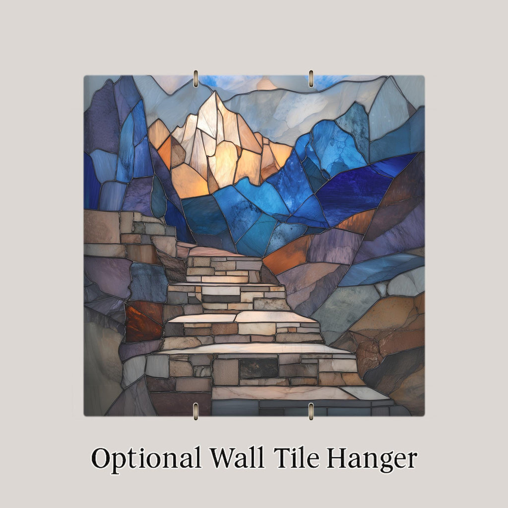 Mountain Stairway Wall Art Ceramic Tile Inspirational Gift Spiritual Decor Journey Art Entryway Tile