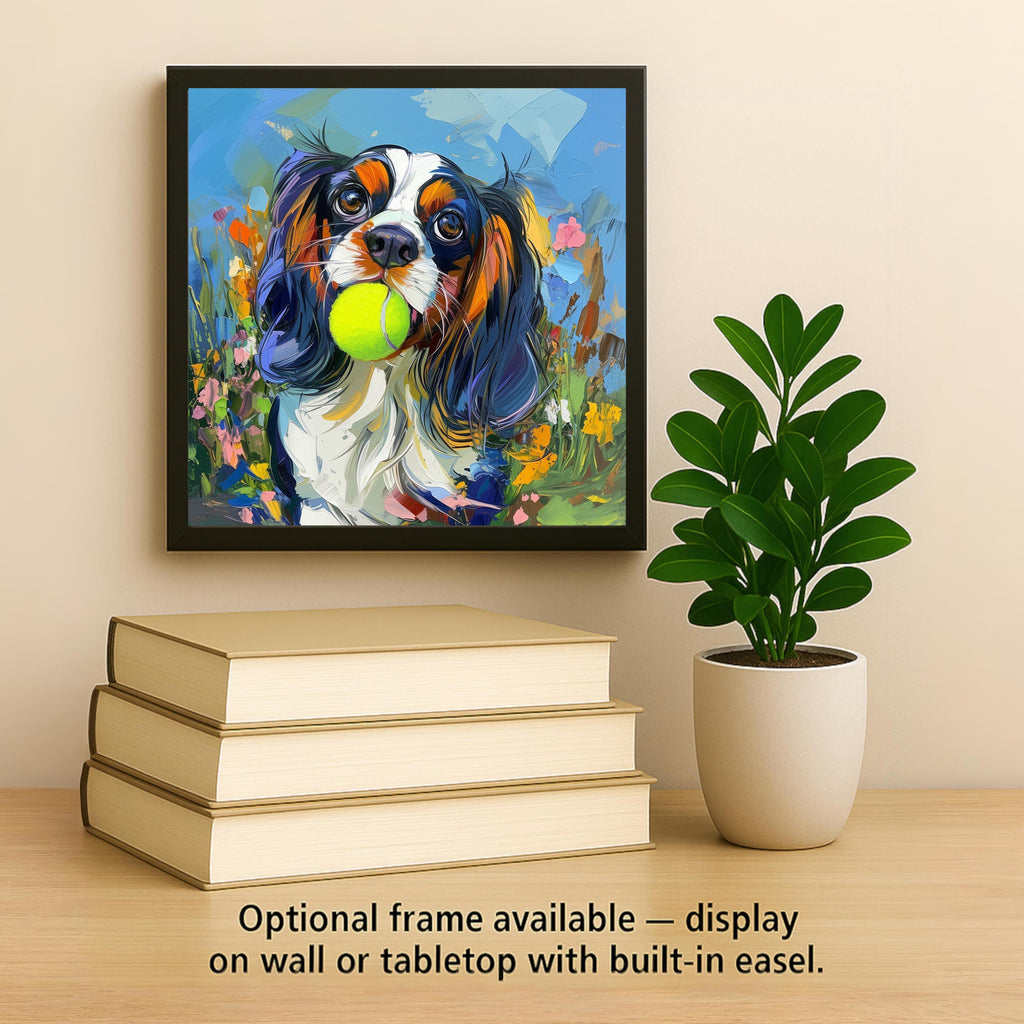 Cavalier King Charles Spaniel Dog Painting Ceramic Art Tile – Colorful Pet Wall Decor, Playful Dog Lover
