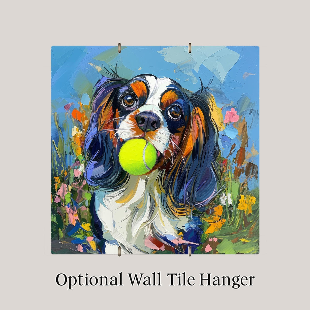 Cavalier King Charles Spaniel Dog Painting Ceramic Art Tile – Colorful Pet Wall Decor, Playful Dog Lover