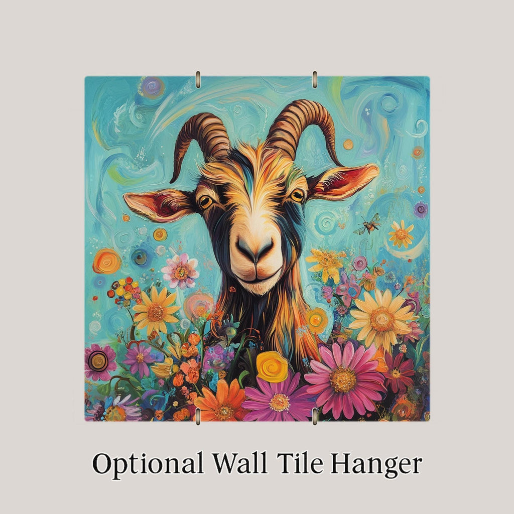 Psychedelic Goat Wall Art Ceramic Tile Funny Gift Whimsical Folk Art Decor Quirky Animal Art Goat Lover Gift Tile