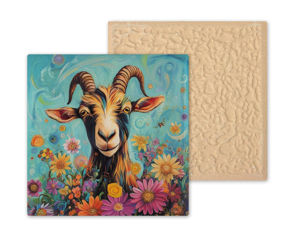 Psychedelic Goat Wall Art Ceramic Tile Funny Gift Whimsical Folk Art Decor Quirky Animal Art Goat Lover Gift Tile