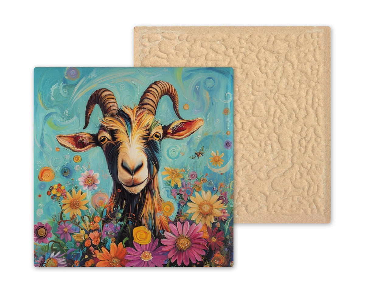 Psychedelic Goat Wall Art Ceramic Tile Funny Gift Whimsical Folk Art Decor Quirky Animal Art Goat Lover Gift Tile