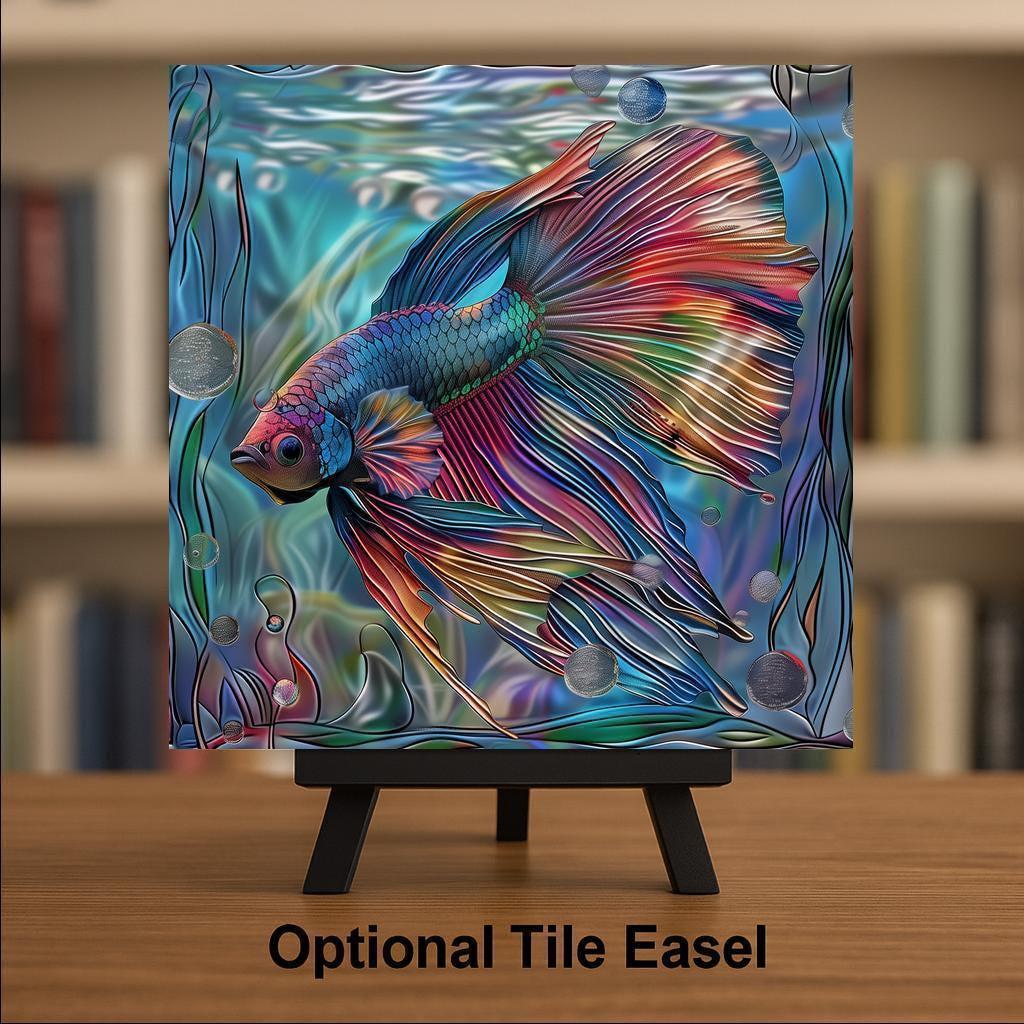 Betta Fish Wall Art Ceramic Tile - Colorful Aquatic Wall Decor for Tropical Spa Bathroom