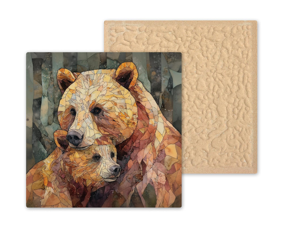 Bear and Cub Wall Art Ceramic Tile Wildlife Nursery Decor Cabin Lodge Gift Bear Lover Nature Tile