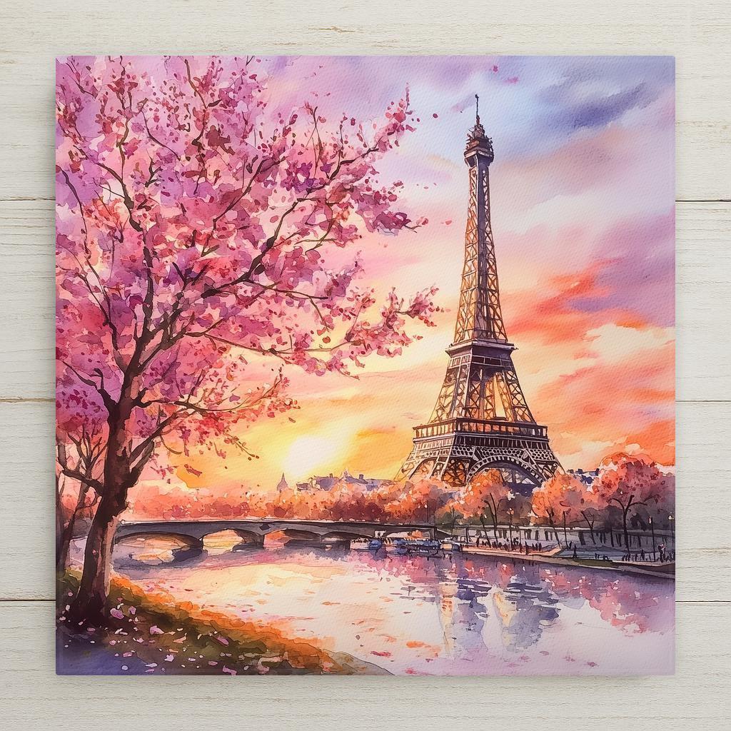 This romantic Parisian ceramic tile art complements a wide variety of décor aesthetics, especially Parisian, shabby chic, French countryside, and feminine springtime themes. Use it as a wall accent in your vanity corner, a backsplash feature in a vintage kitchen, or a charming bathroom focal point. The soft pastel pinks, oranges, and purples blend beautifully with neutral palettes and floral interiors.