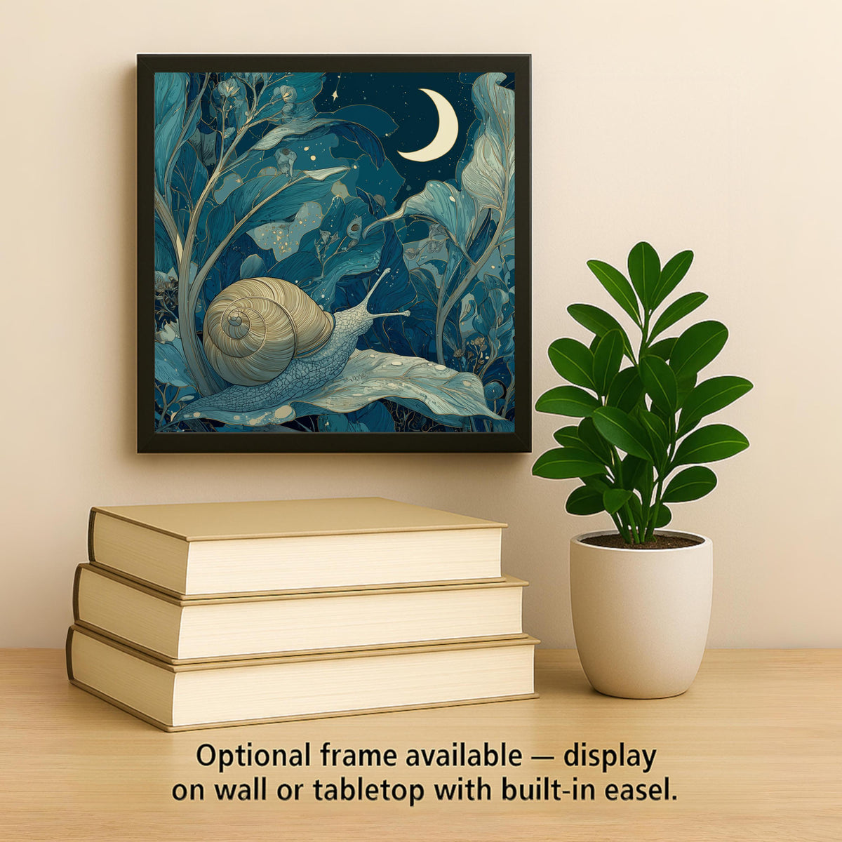 Moonlit Snail Ceramic Art Tile – Witchy Celestial Night Garden Decor, Whimsical Cottagecore Accent