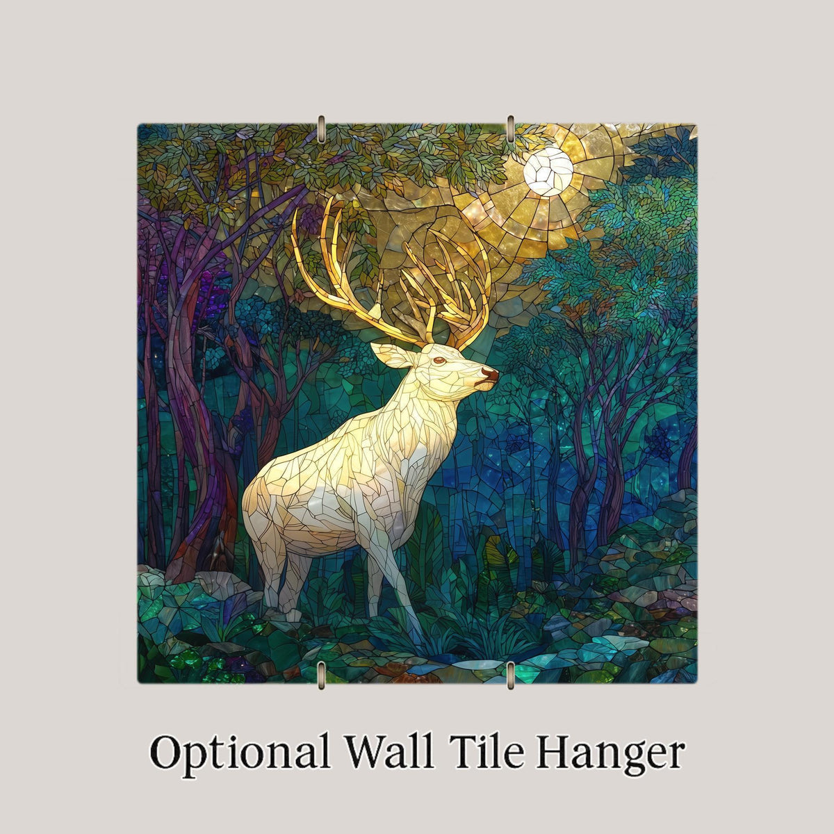 White Stag Wall Art Ceramic Tile Magical Forest Decor Woodland Gift Nature Lover Art