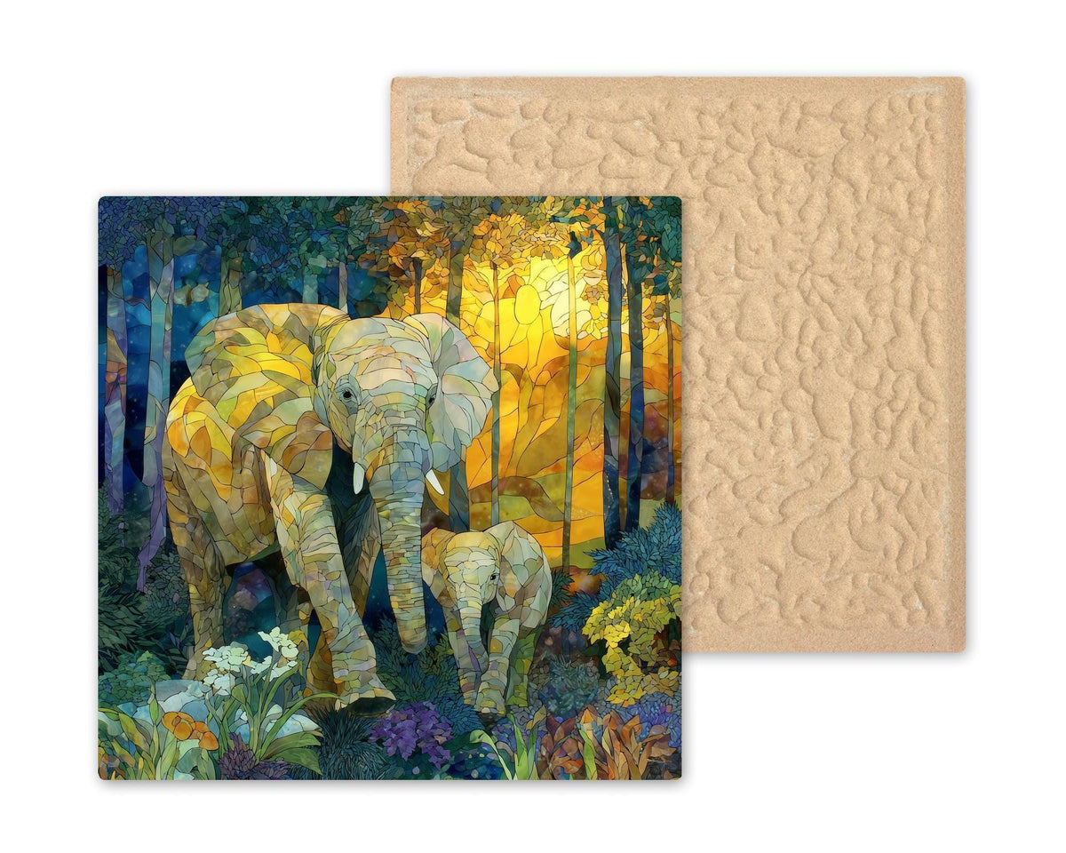 Elephant Wall Art Ceramic Tile Mother Baby Gift Wildlife Nursery Decor Elephant Lover Gift Nature Tile