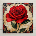 Crimson rose ceramic tile home decor in a Mucha-inspired Art Nouveau style. A romantic floral accent for vintage, cottagecore, wall decor or Valentine’s Day wall art.