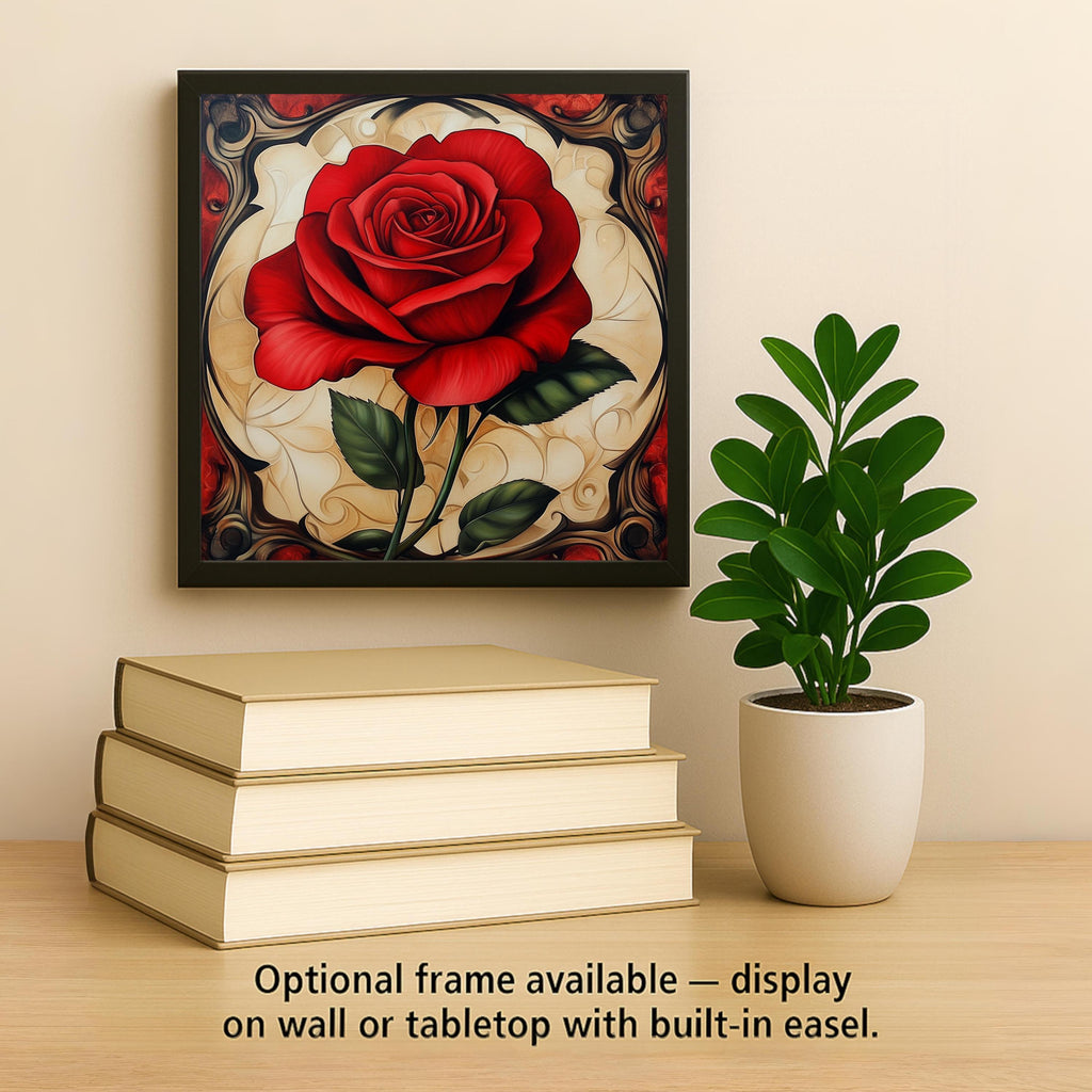 Rose Ceramic Art Tile – Art Nouveau Style, William Morris, Crimson Rose Lover Gift, Botanical Floral Nature Art Decor