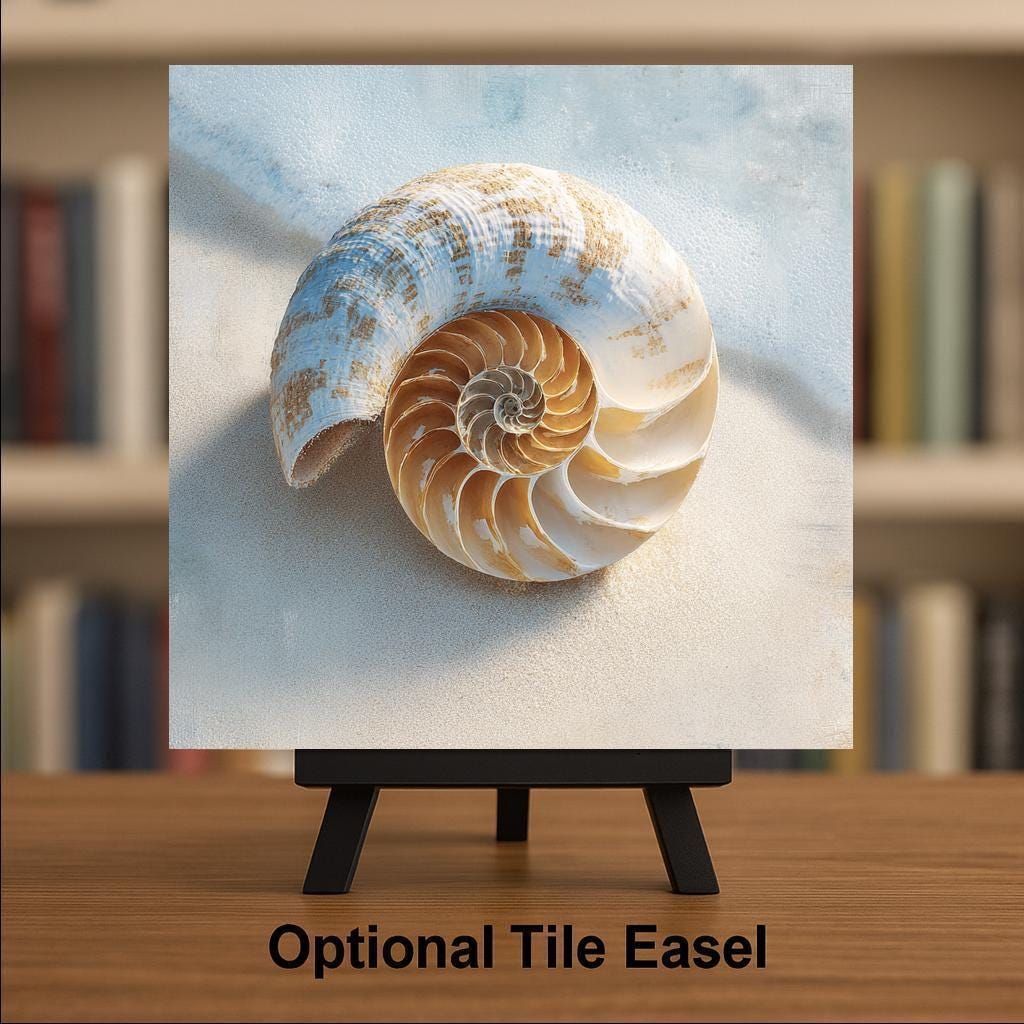 Nautilus Shell Ceramic Art Tile – Minimal Coastal Wall Decor, Beach House Ocean Lover Gift
