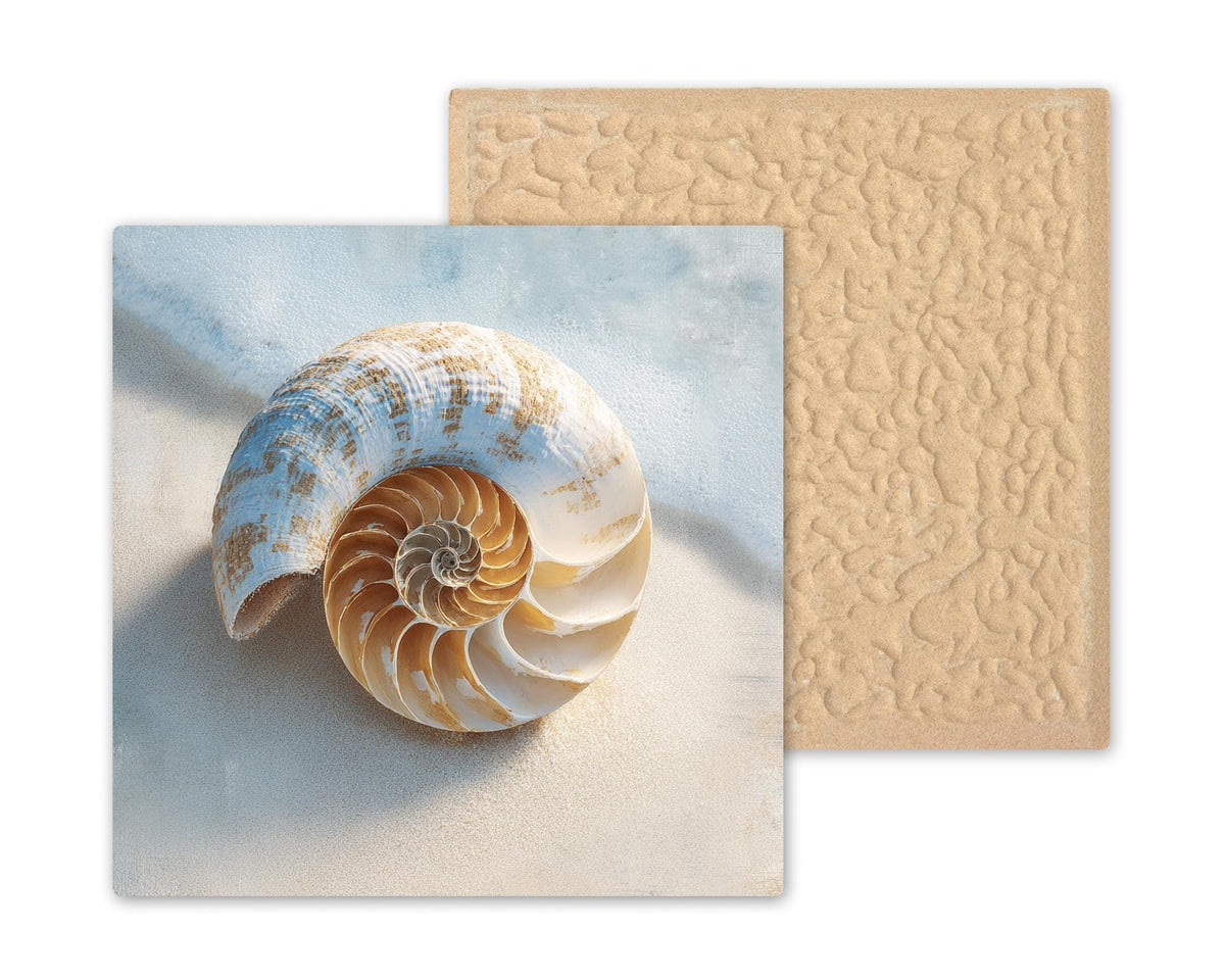 Nautilus Shell Ceramic Art Tile – Minimal Coastal Wall Decor, Beach House Ocean Lover Gift