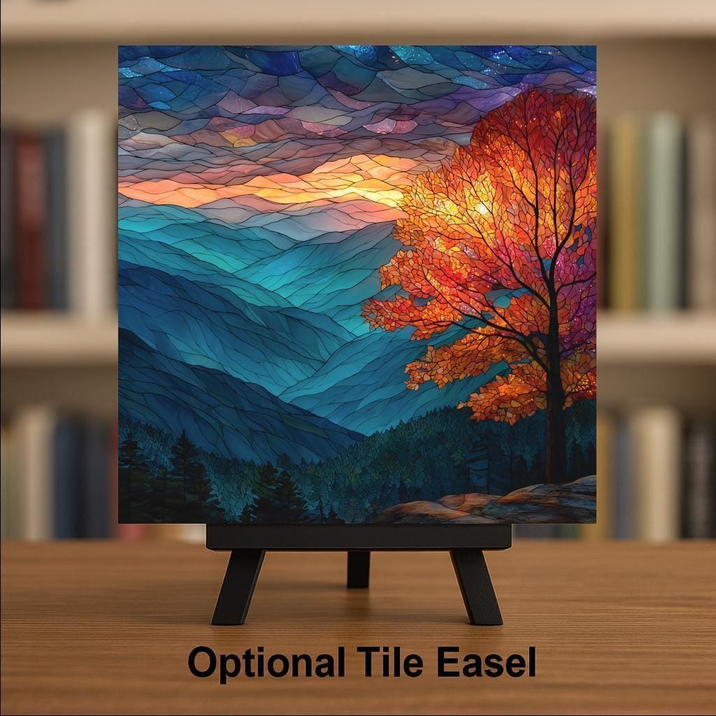 Blue Ridge Mountains Sunrise Wall Art Ceramic Tile Mosaic Style Landscape Decor Nature Inspired Home Gift