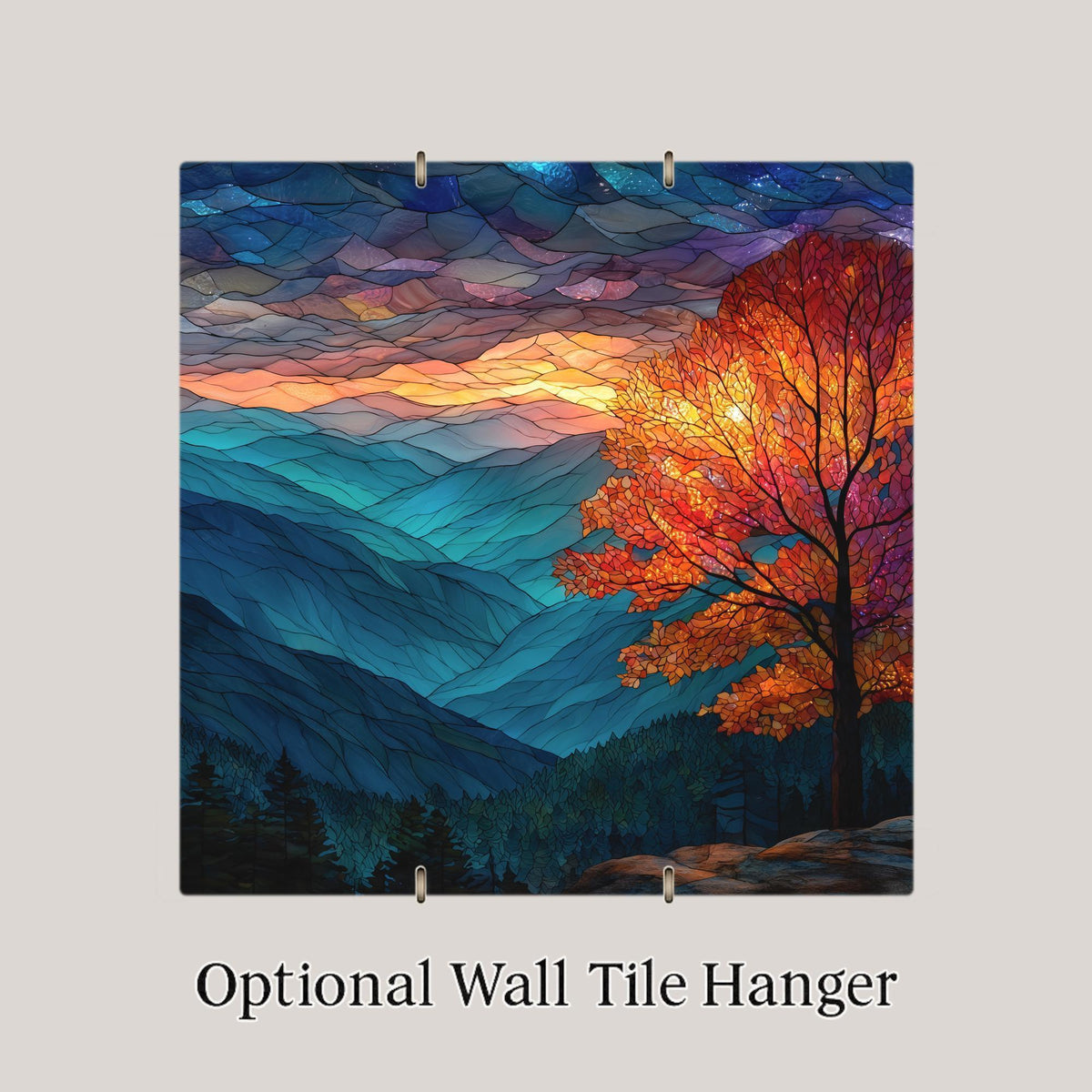 Blue Ridge Mountains Sunrise Wall Art Ceramic Tile Mosaic Style Landscape Decor Nature Inspired Home Gift