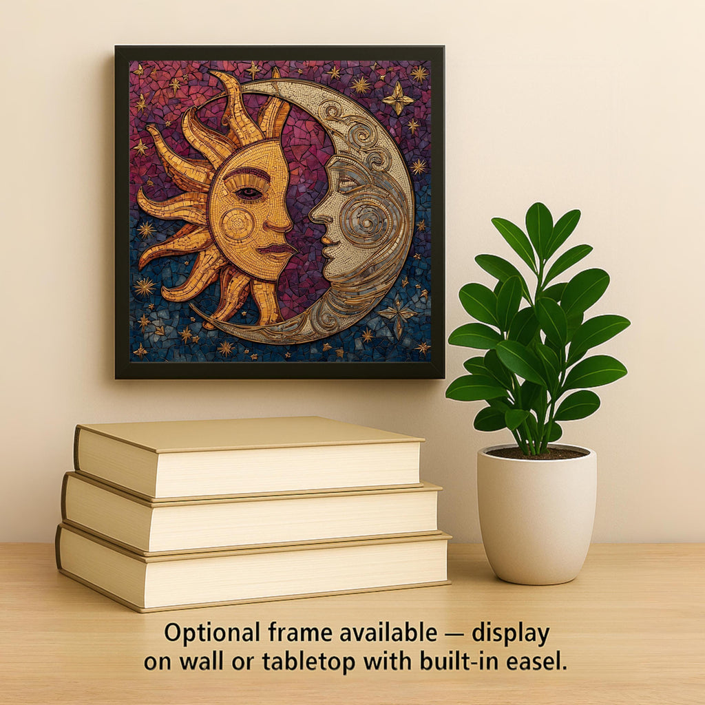 Sun and Moon Stained Glass Style Ceramic Art Tile – Celestial Cosmic Wall Decor, Spiritual Balance Gift