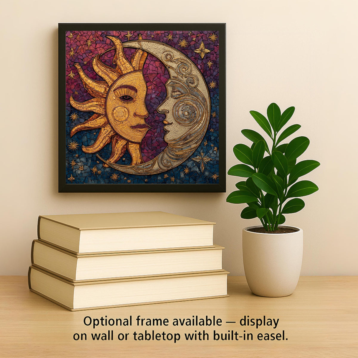 Sun and Moon Stained Glass Style Ceramic Art Tile – Celestial Cosmic Wall Decor, Spiritual Balance Gift