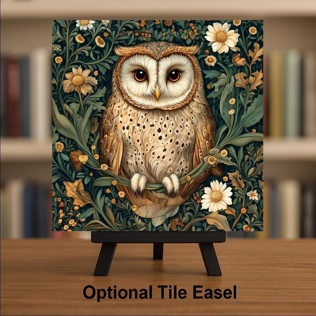 Woodland Owl Wall Art Ceramic Tile Owl Lover Gift Cottage Decor Bird Art Nature Lover Gift Nature Tile