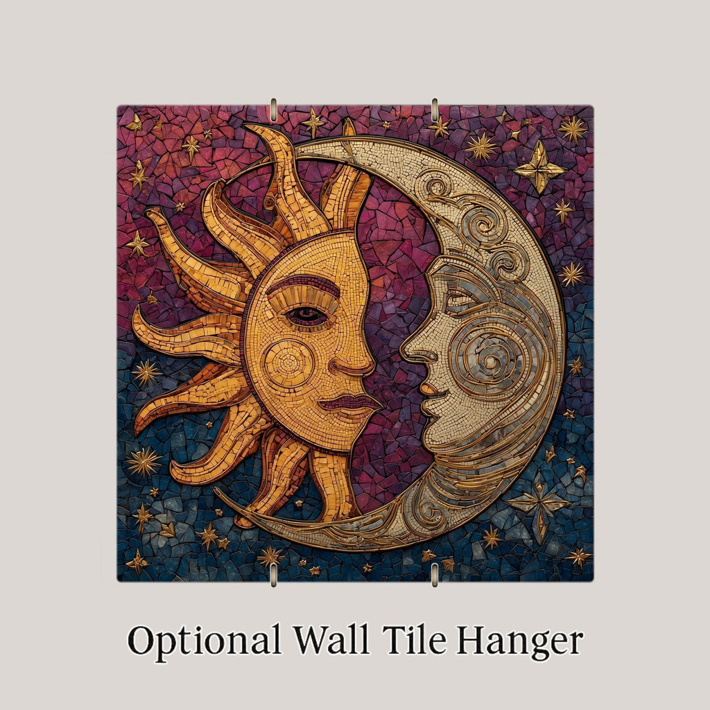 Sun and Moon Stained Glass Style Ceramic Art Tile – Celestial Cosmic Wall Decor, Spiritual Balance Gift
