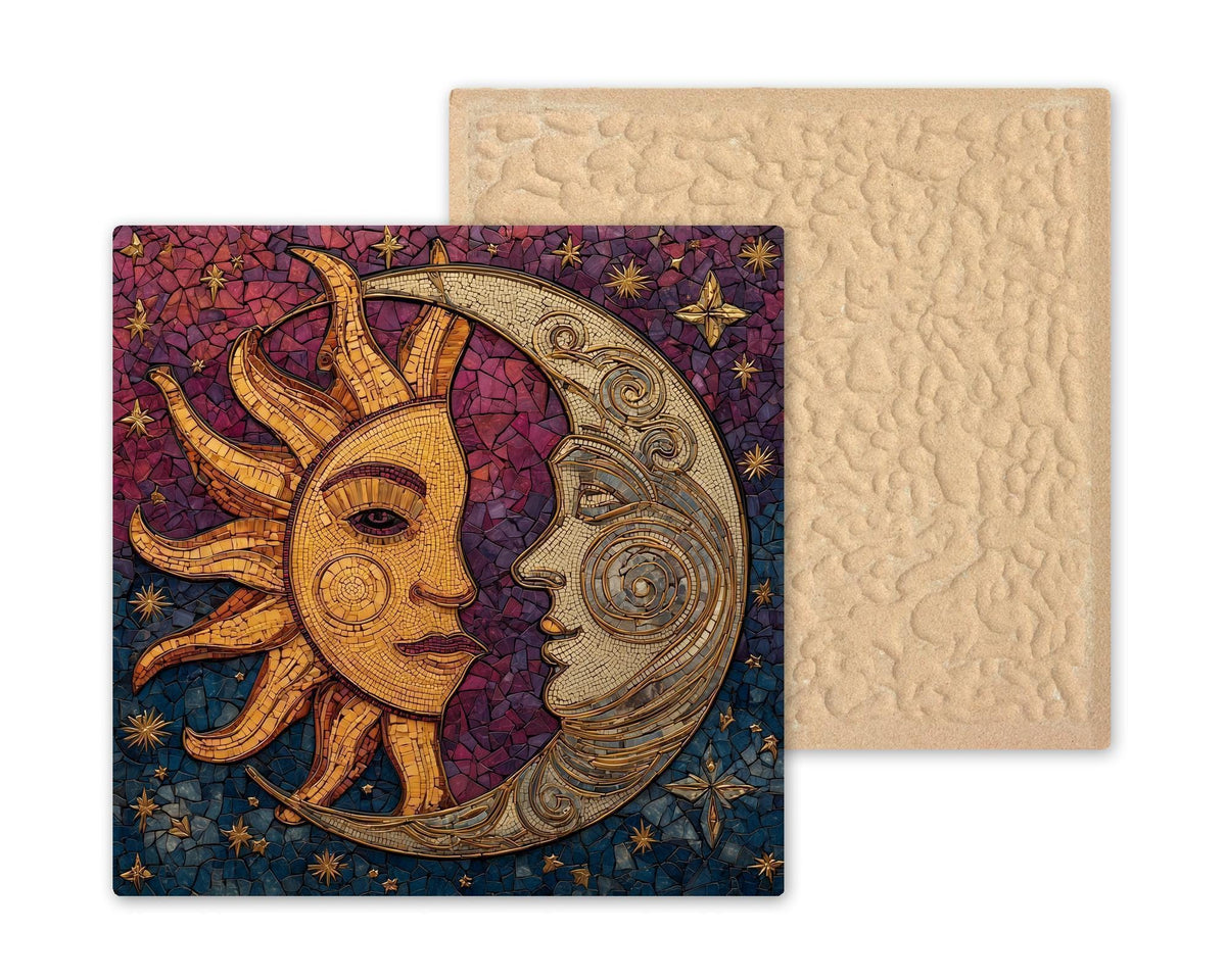 Sun and Moon Stained Glass Style Ceramic Art Tile – Celestial Cosmic Wall Decor, Spiritual Balance Gift