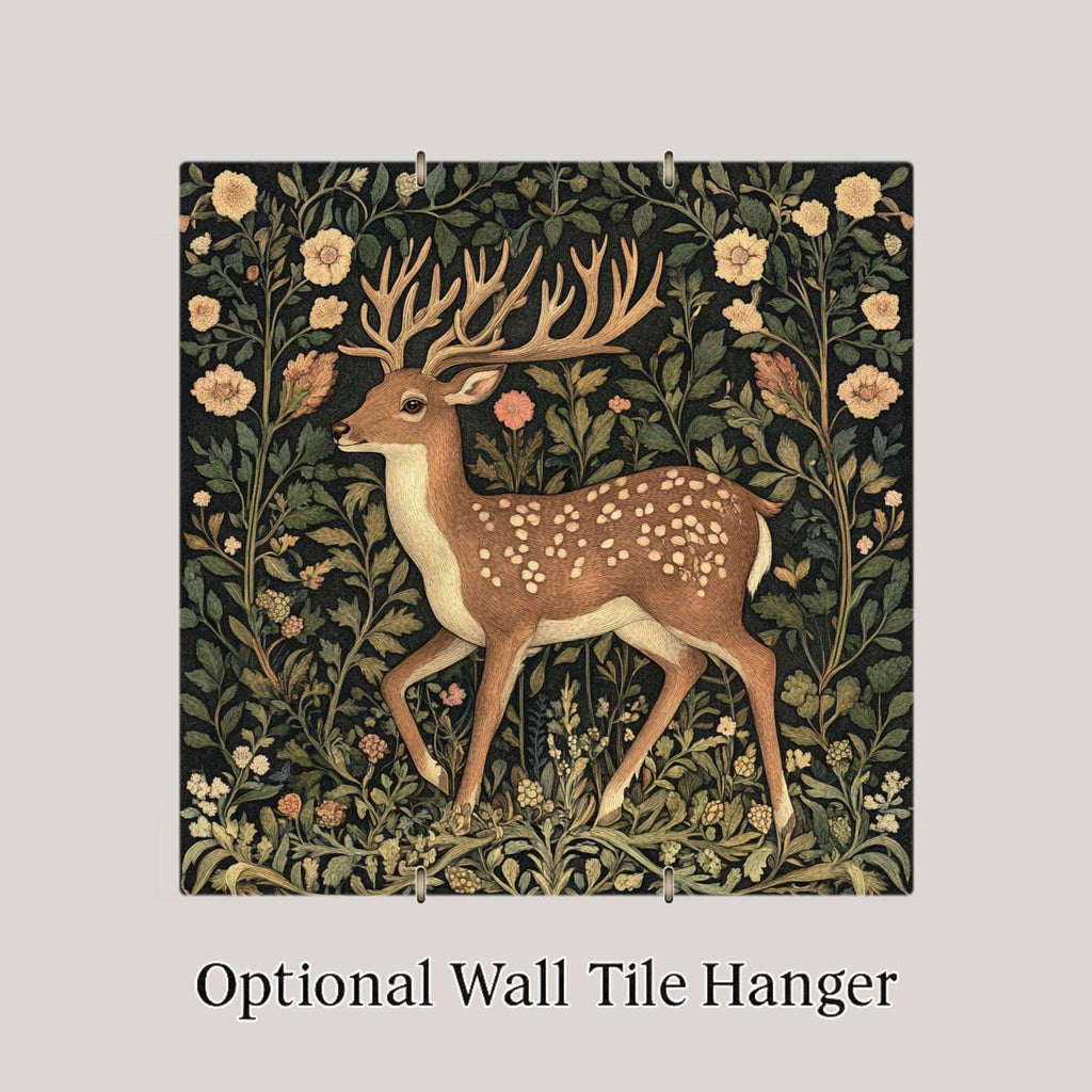 Deer William Morris Ceramic Art Tile: Cabin Wall Decor Nature Lover Gift Woodland Home Decor Wall Art