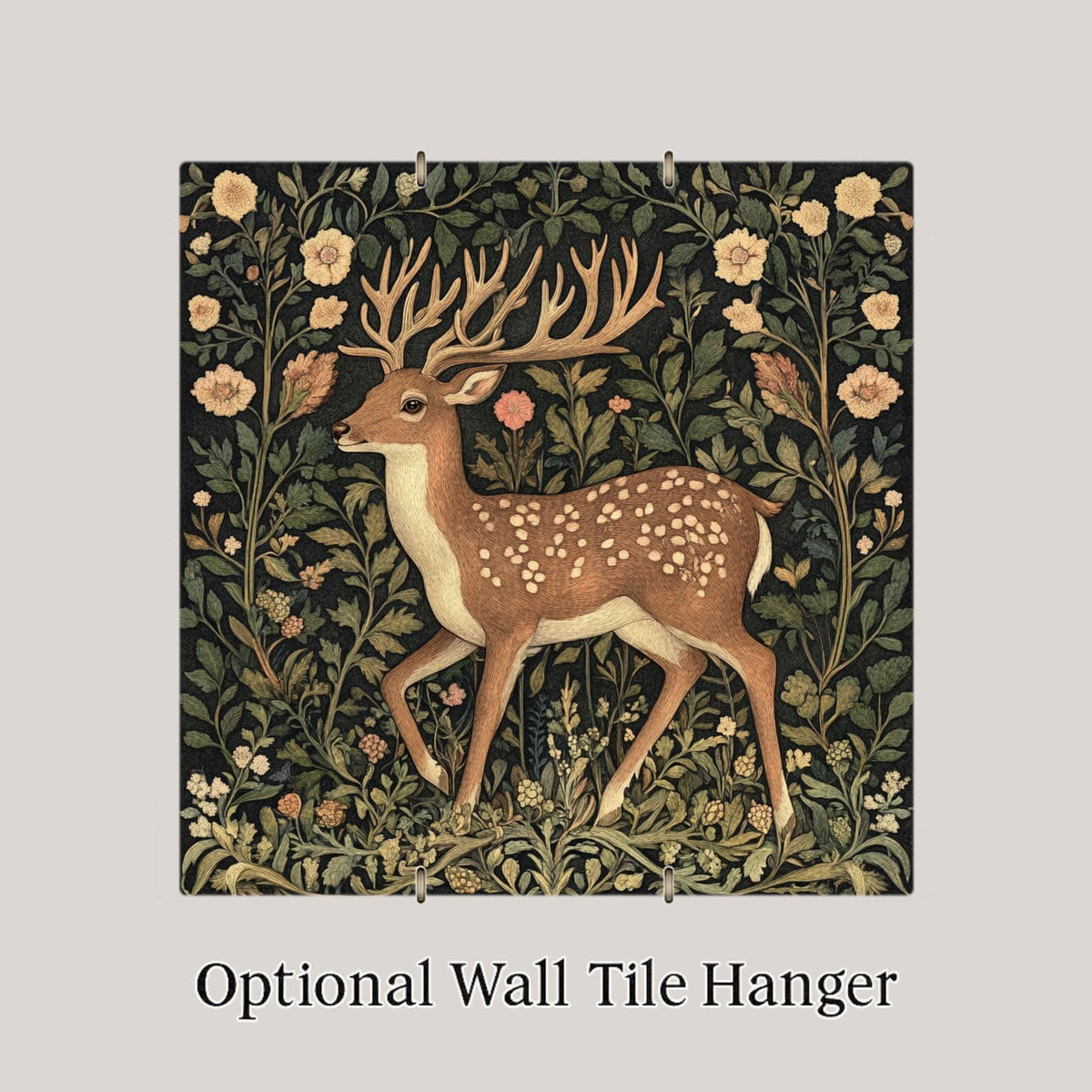 Deer William Morris Ceramic Art Tile: Cabin Wall Decor Nature Lover Gift Woodland Home Decor Wall Art