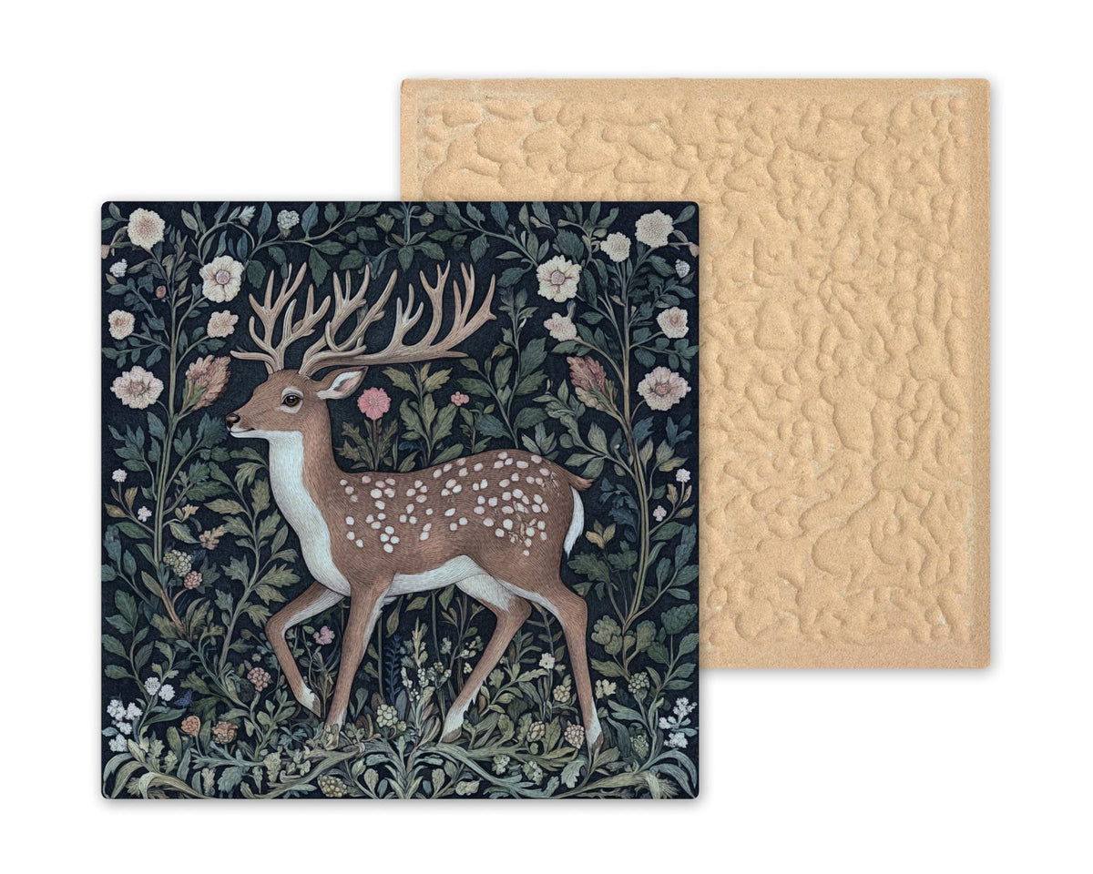 Deer William Morris Ceramic Art Tile: Cabin Wall Decor Nature Lover Gift Woodland Home Decor Wall Art