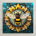 Stained glass bee mandala tile home decor. Ideal bee wall art, garden ceramic tile, sacred geometry decor, or bee lover gift. Beautiful pollinator art cottagecore tile wall decor.