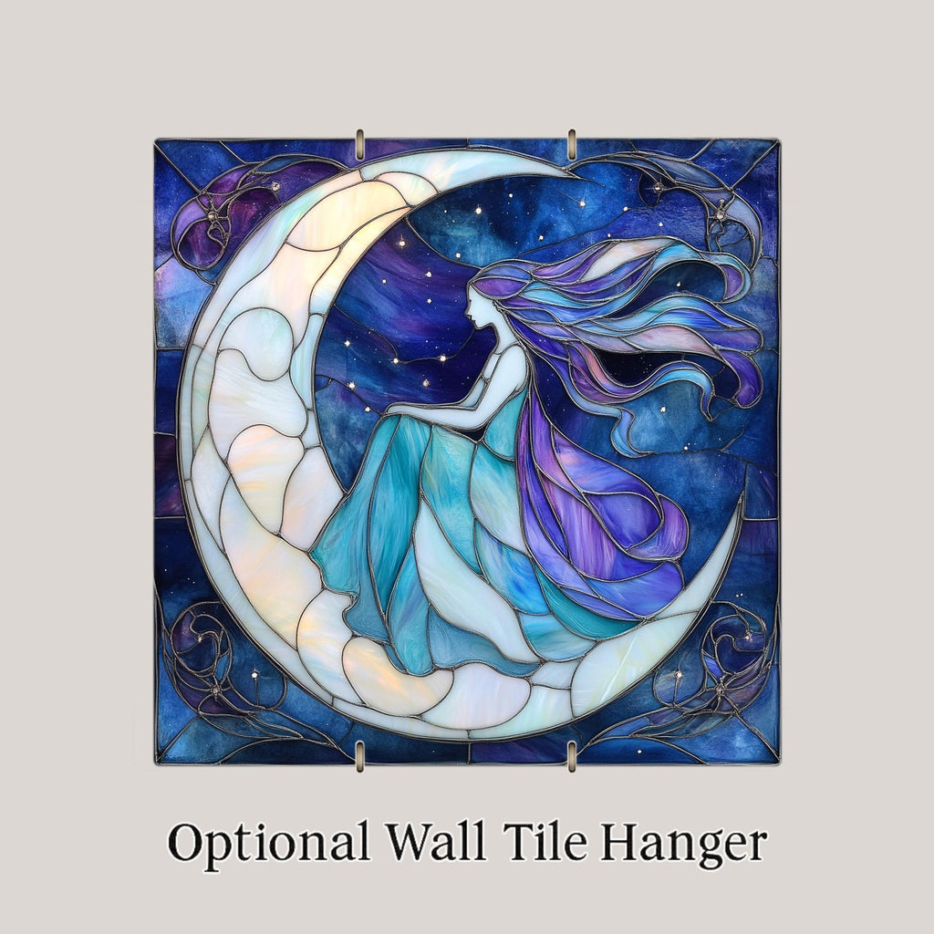 Moon Goddess Ceramic Art Tile: Night Sky Wall Decor Mystical Home Decor Celestial Wall Art Lunar Goddess Witchy Moon Celestial Night Art