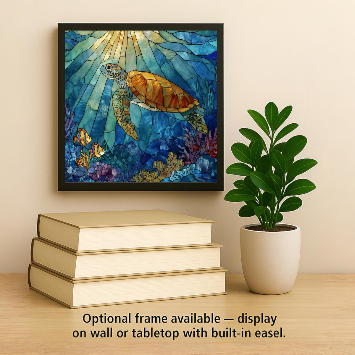 Sea Turtle Wall Art Ceramic Tile Stained Glass Style Ocean Gift Coastal Decor Marine Nature Wildlife