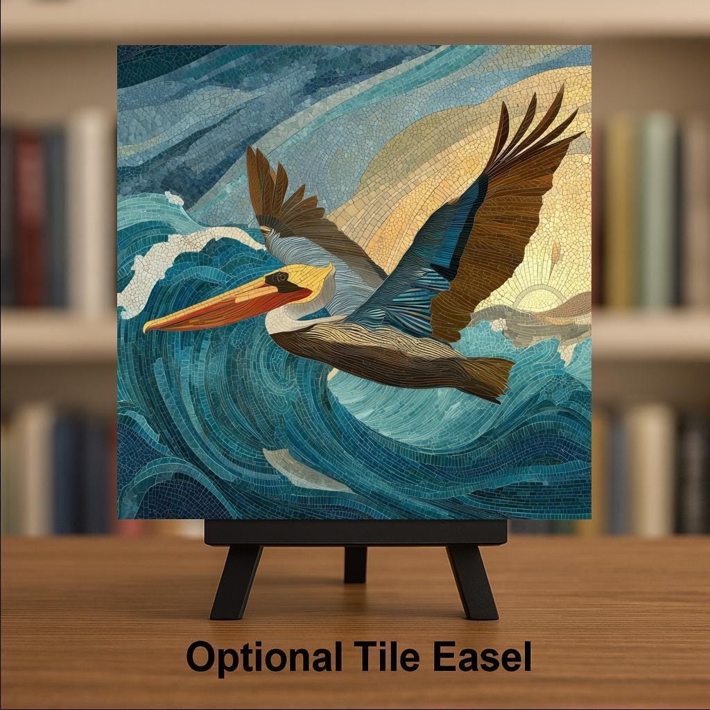 Pelican Wall Art Ceramic Tile Coastal Bird Gift Bathroom Decor Ocean Art Bird Lover Gift Nature Tile