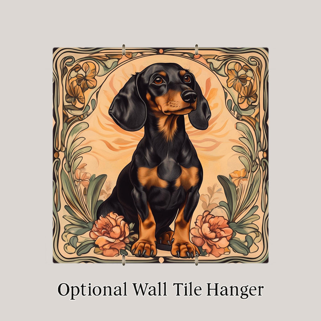Dachshund Memorial Ceramic Art Tile – Dog Remembrance Rainbow Bridge Wall Decor, Art Nouveau Pet Loss Keepsake