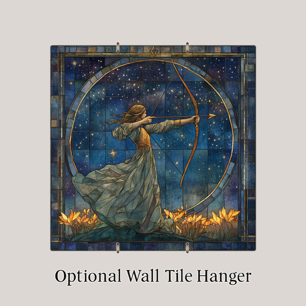 Sagittarius Zodiac Ceramic Art Tile – Celestial Stained Glass Style Wall Decor, Astrology Birthday Gift