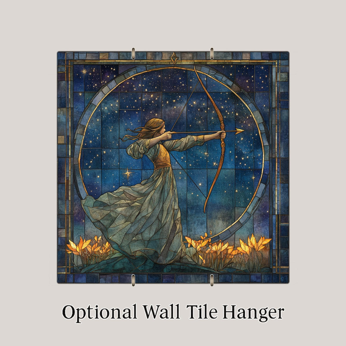Sagittarius Zodiac Ceramic Art Tile – Celestial Stained Glass Style Wall Decor, Astrology Birthday Gift