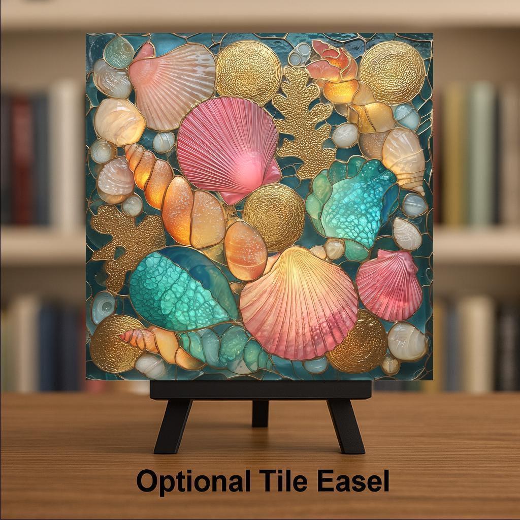 Seashell Wall Art Ceramic Tile Beach Inspired Gift Nautical Ocean Decor Coastal Art Nature Gift Tile