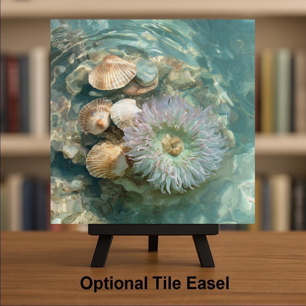 Sea Anemone Ceramic Tile Wall Art – Stained Glass Style Coastal Decor, Ocean Nature Wall Decor Home Decor Gift