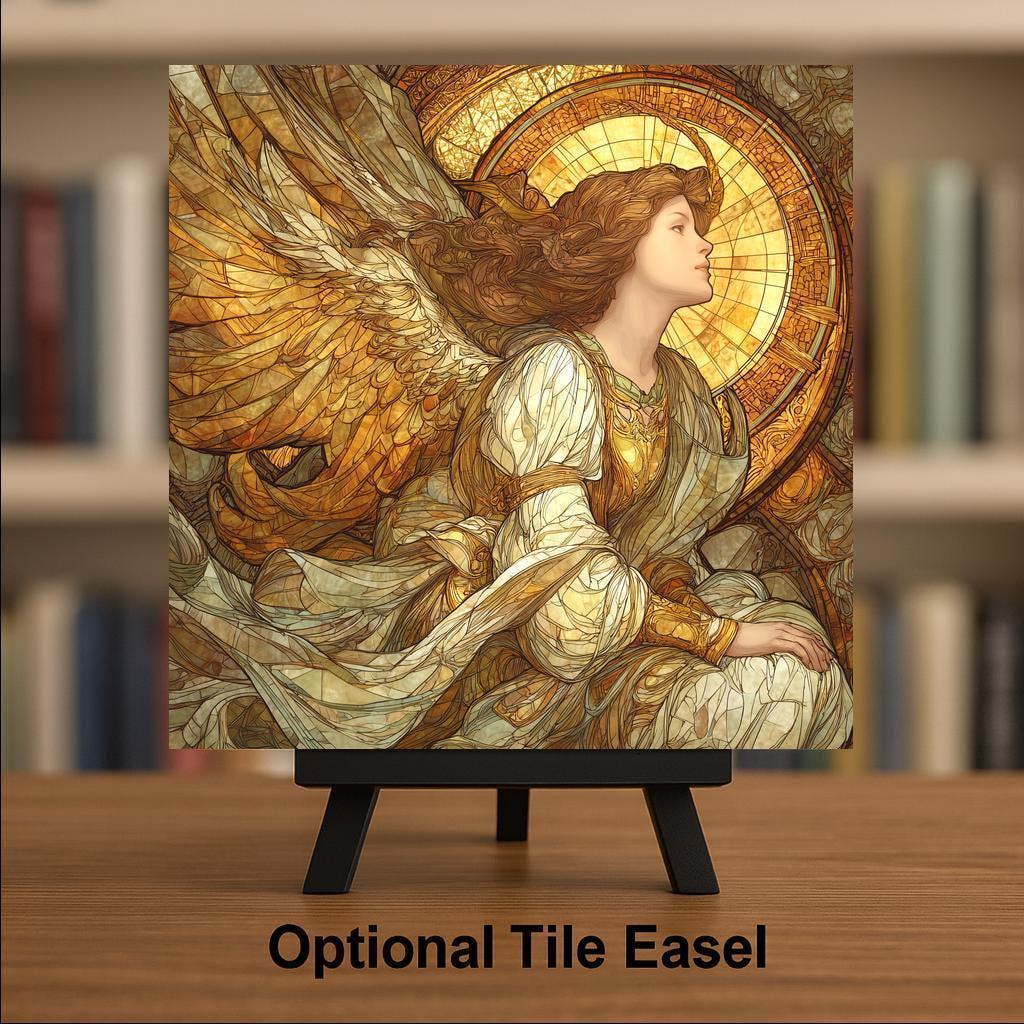 Guardian Angel Stained Glass Style Ceramic Art Tile: Faith Wall Decor Christian Gift Religious Home Decor Wall Art Angel Wings Faith Spir
