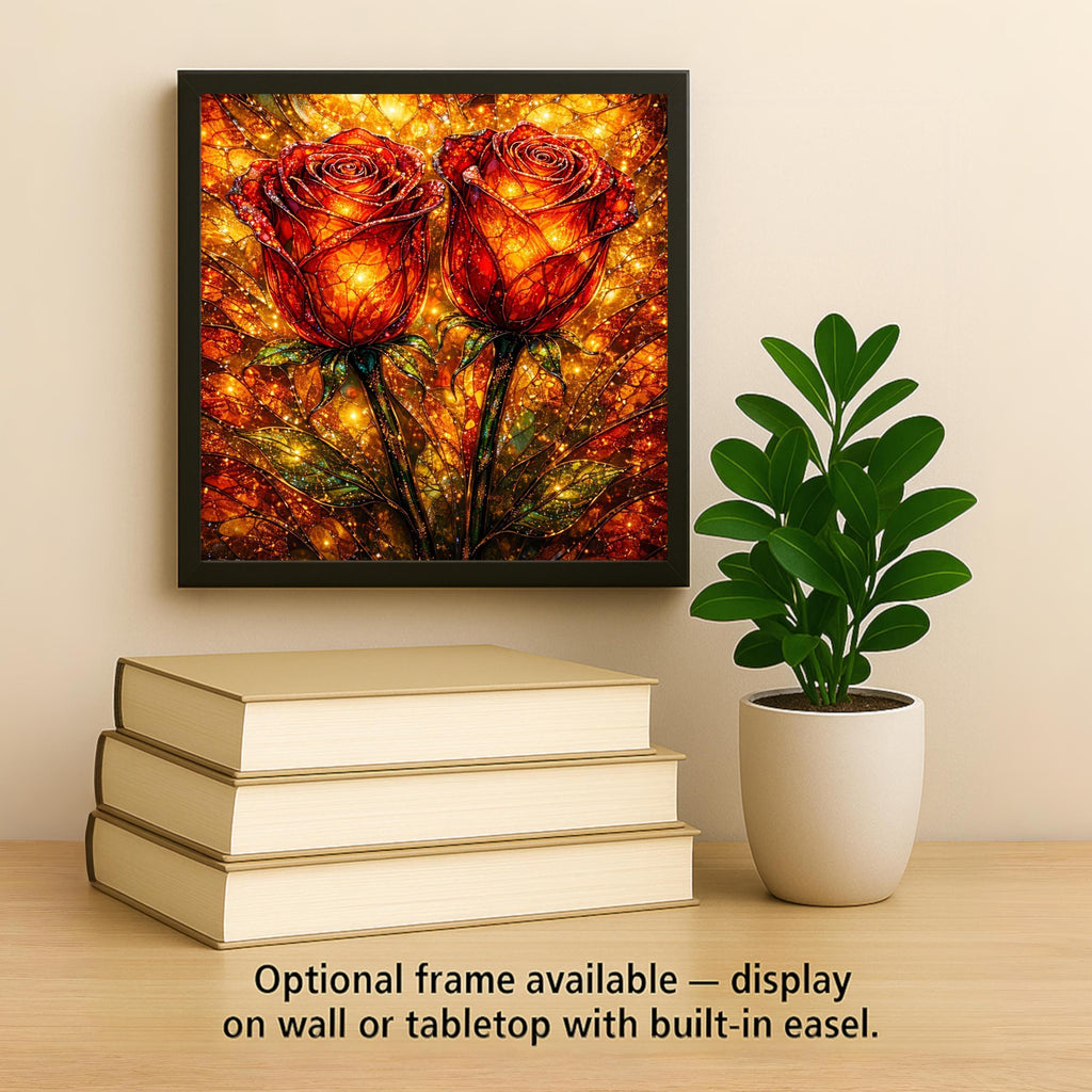 Roses Wall Art Ceramic Tile Stained Glass Style Romantic Floral Home Decor Red Rose Artwork Gift Tile