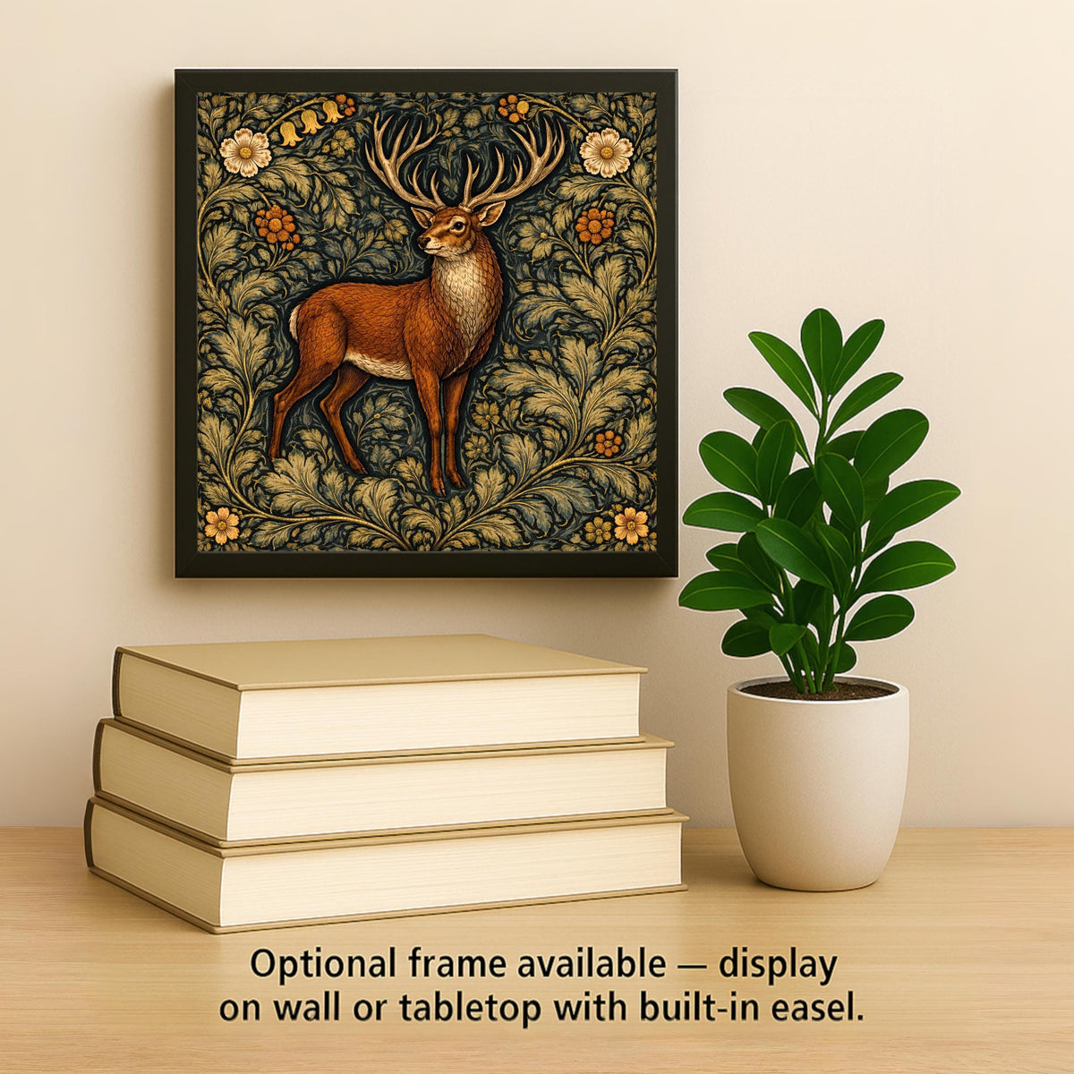 Stag Wall Art Ceramic Tile – Deer Decor – William Morris Style Woodland Wall Decor – Cabin Lodge Home Decor Gift