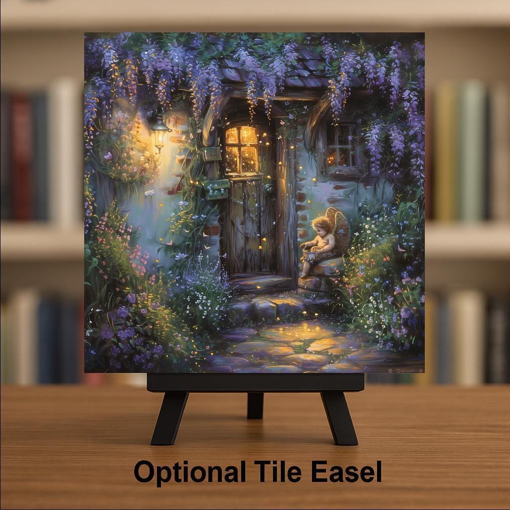 Secret Garden Ceramic Art Tile – Wisteria Cottage Wall Decor, Cottagecore Fairy Garden Whimsical Gift