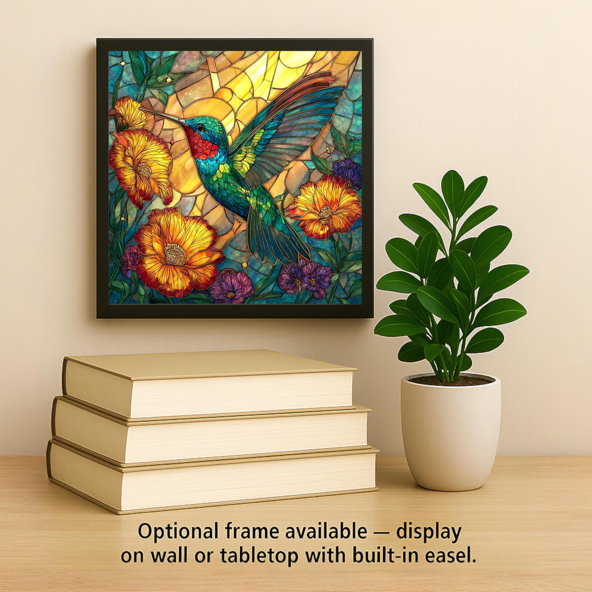 Hummingbird Ceramic Tile Wall Art Stained Glass Style for Garden Lovers