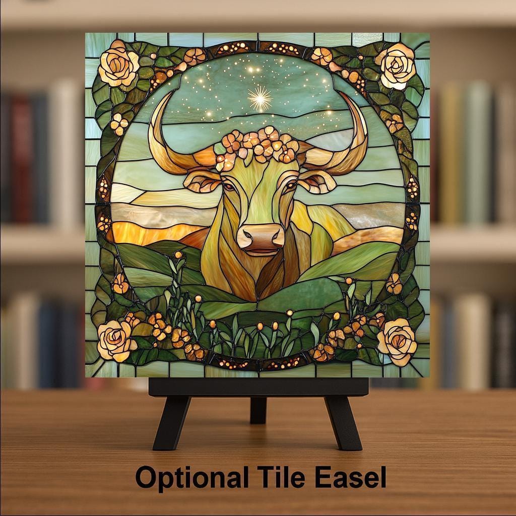 Taurus Zodiac Wall Art Ceramic Tile Astrology Gift Stained Glass Style Decor Bull Symbol Art Taurus Lover Gift Tile