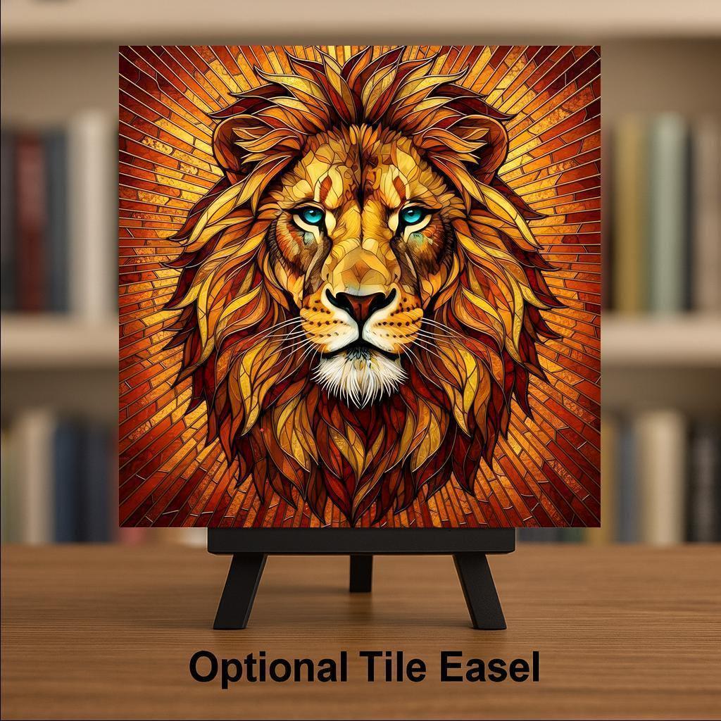 Lion Wall Art Ceramic Tile – Wildlife Wall Art Ceramic Tile – Bold Safari Decor, Masculine Office Decor, Animal Home Decor