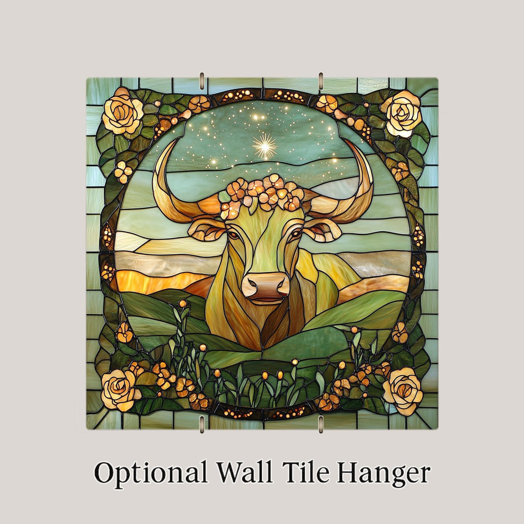 Taurus Zodiac Wall Art Ceramic Tile Astrology Gift Stained Glass Style Decor Bull Symbol Art Taurus Lover Gift Tile